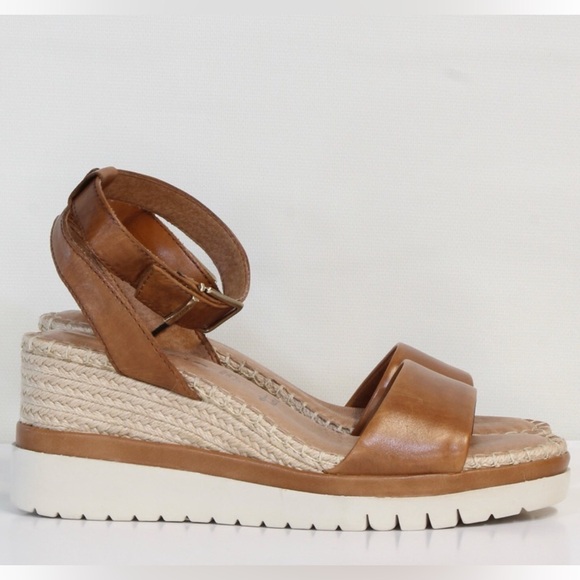 Tamaris Cognac Fontane Touch It Espadrille Leather Sandal NWT - Picture 1 of 10